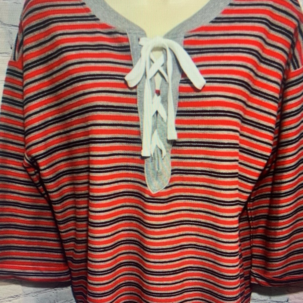 Striped Red and Black Lace-Up Top